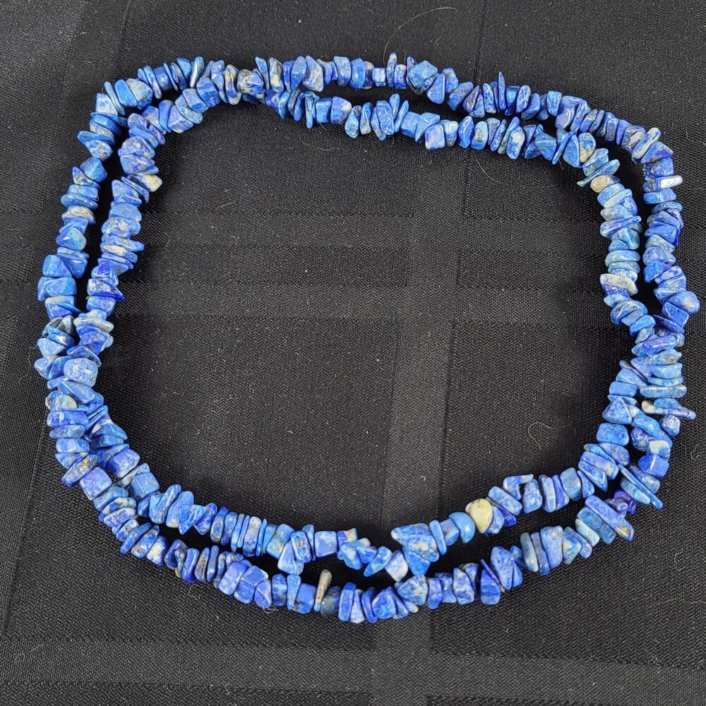 VTG‎ Blue Lapis Chips Gold Fleck 34" Opera Length Hippie Boho 1970s Necklace